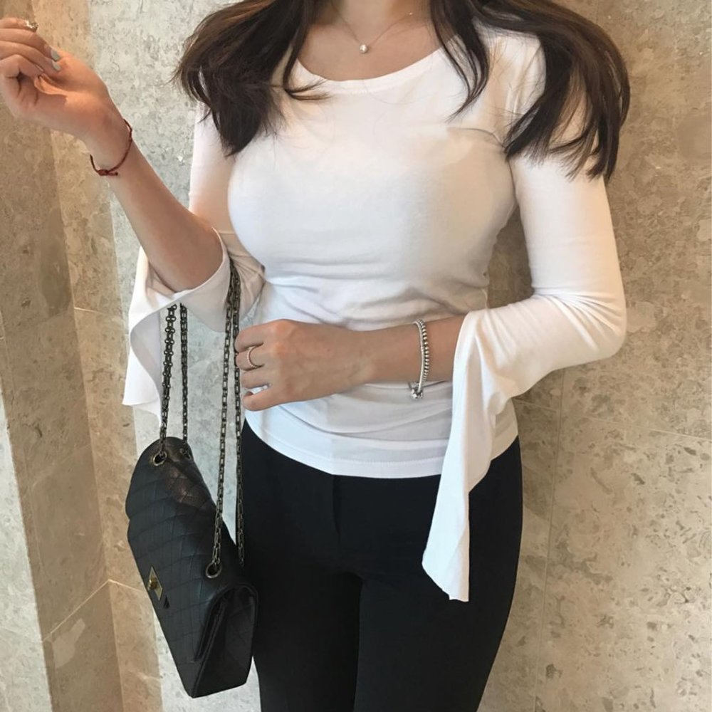 Split 3/4 Sleeve Tee Korean Instagram Shop